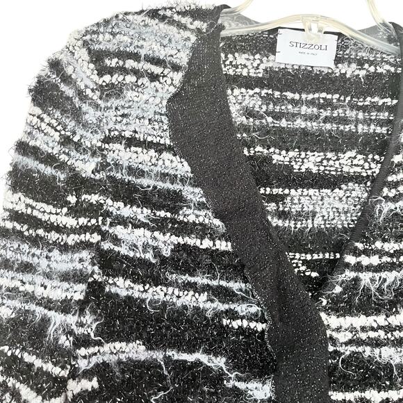 Stizzoli Black White Eyelash Knit Striped Metallic Cardigan Sweater Jacket - Picture 3 of 11